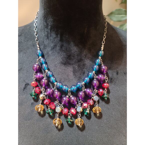 Women's Multicolor Beaded Statement Necklace With Lobster Clasp Fashion Jewelry - Picture 2 of 6